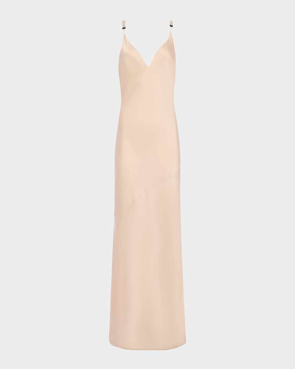 Saint Satin Crystal-Strap Gown